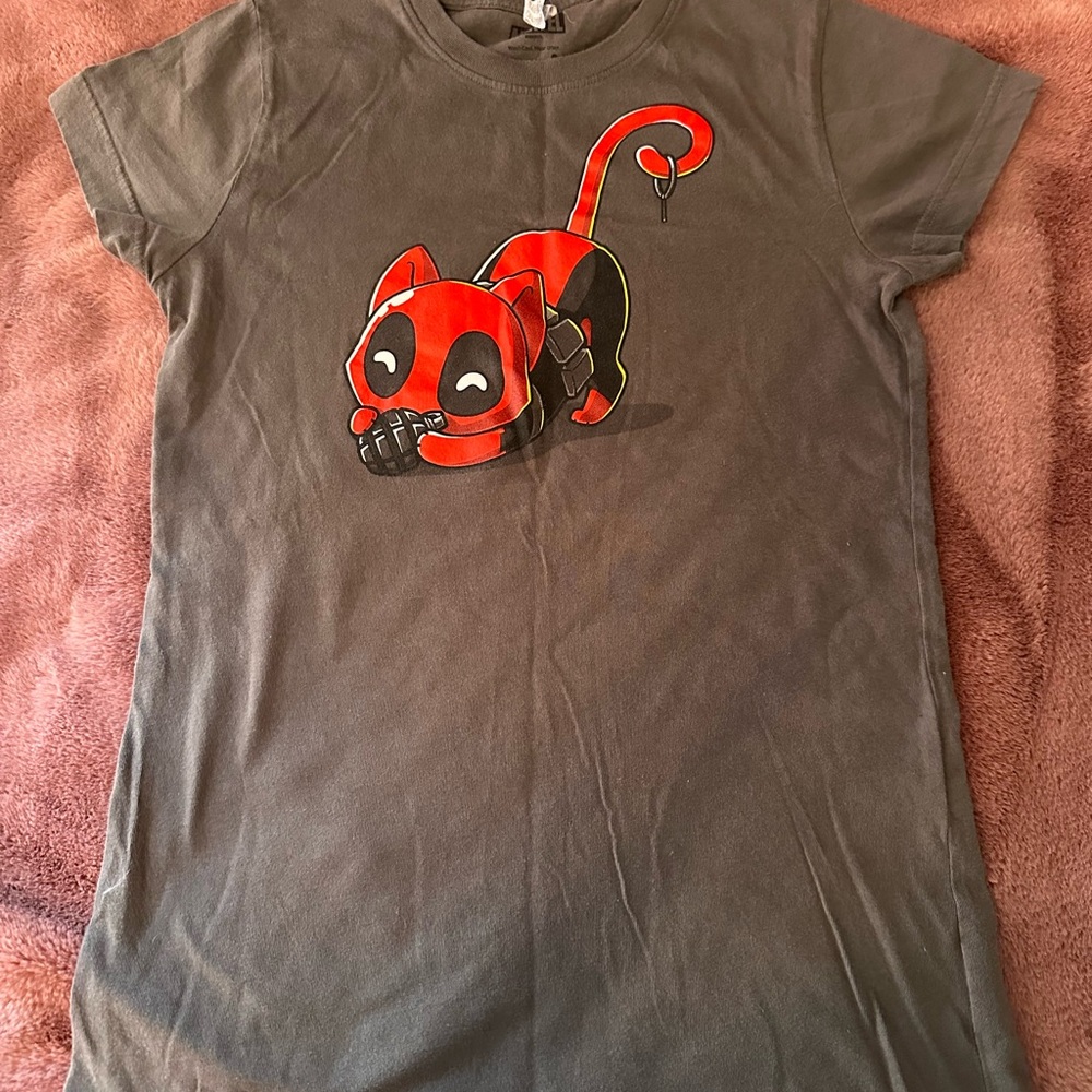 Deadpool Catpool playing with grenade tee
